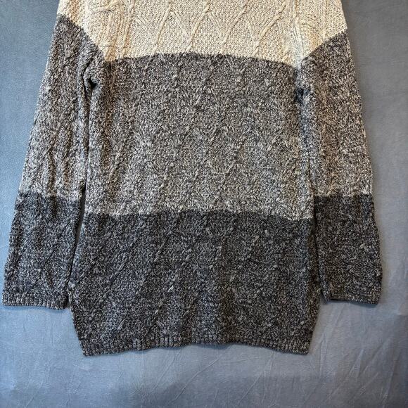 Jeanne Pierre Sweater Fisherman Tunic Colorblock Cable Knit Cowl Neck Preppy LG - Picture 8 of 12